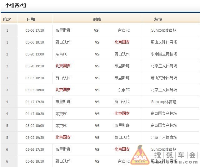 国安亚冠小组赛程表 - 北京国安球迷俱乐部