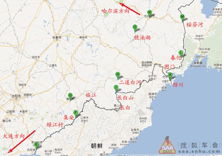 白山到二道白河地图