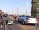 奇葩女子在大桥上开车遛马 被拘5天